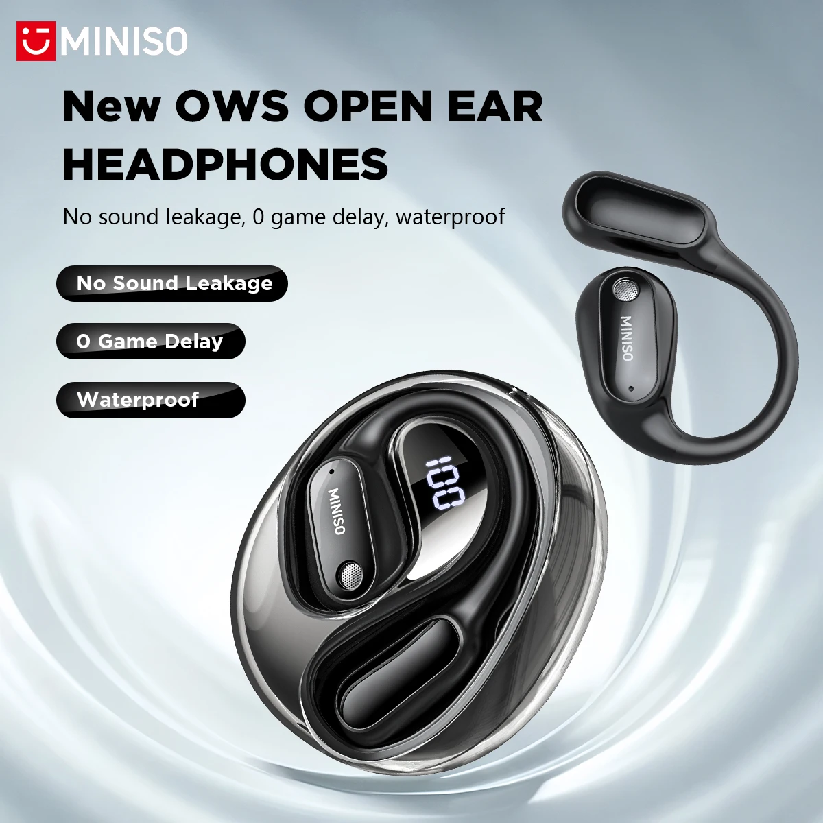 Bluetooth Headset On Ear - MINISO MS190 リアルタイムAI音声翻訳イヤホン。135言語に対応。ワイヤレスBluetoothイヤホン。防水仕様。会議などに最適。